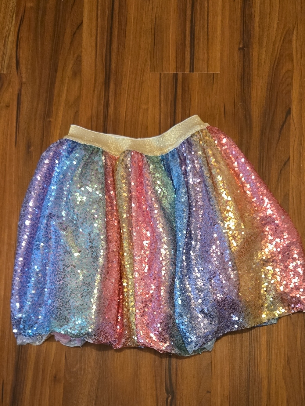 Girls Rainbow Sequin Party Skirt with Gold Waistband